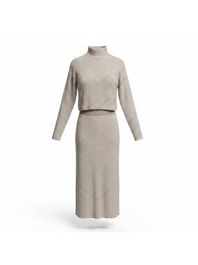 Rachel Zoe Womens Beige Striped Turtleneck Sweater & Maxi Skirt Set S